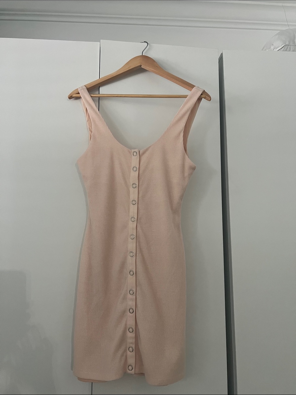 Lovers + Friends Blush Pink Ribbed Button-Front Mini Dress